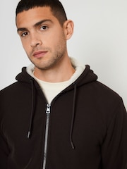 Threadbare Brown Black Waffle Texture Sherpa Lined Zip Up Hoodie - Image 4 of 4
