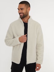 Threadbare Neutral Neutral Zip Up Funnel Neck Fleece Jacket - Image 1 of 5