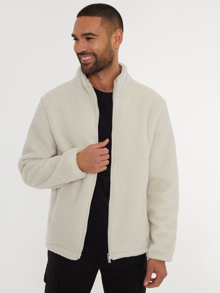 Threadbare Neutral Neutral Zip Up Funnel Neck Fleece Jacket - Image 1 of 5