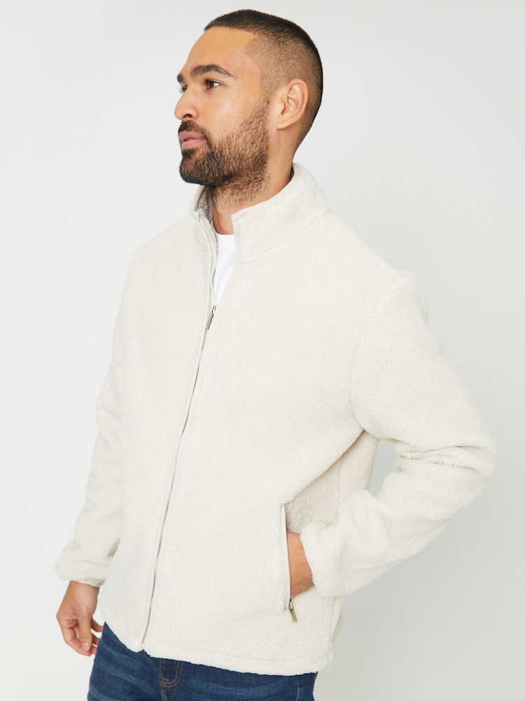 Threadbare Neutral Neutral Zip Up Funnel Neck Fleece Jacket - Image 4 of 5
