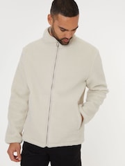 Threadbare Neutral Neutral Zip Up Funnel Neck Fleece Jacket - Image 5 of 5