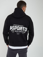 Threadbare Black Relaxed Fit Graphic Print Hoodie - Image 1 of 4