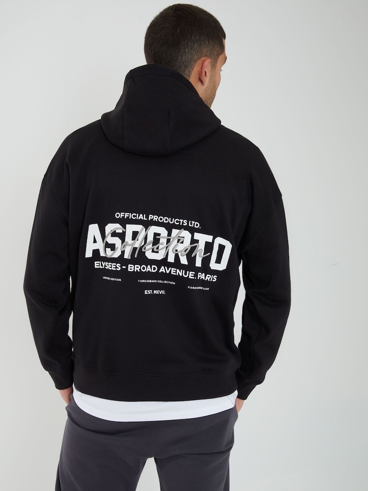 Threadbare Black Relaxed Fit Graphic Print Hoodie - Image 1 of 4
