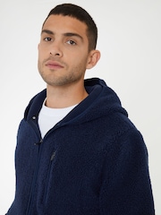 Threadbare Navy Blue Navy Blue Neutral Zip Up Funnel Neck Fleece Jacket - Image 3 of 4