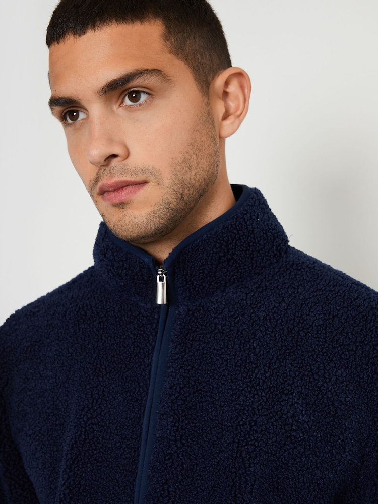 Threadbare Blue Neutral Zip Up Funnel Neck Fleece Jacket - Image 2 of 4