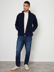 Threadbare Blue Neutral Zip Up Funnel Neck Fleece Jacket - Image 4 of 4