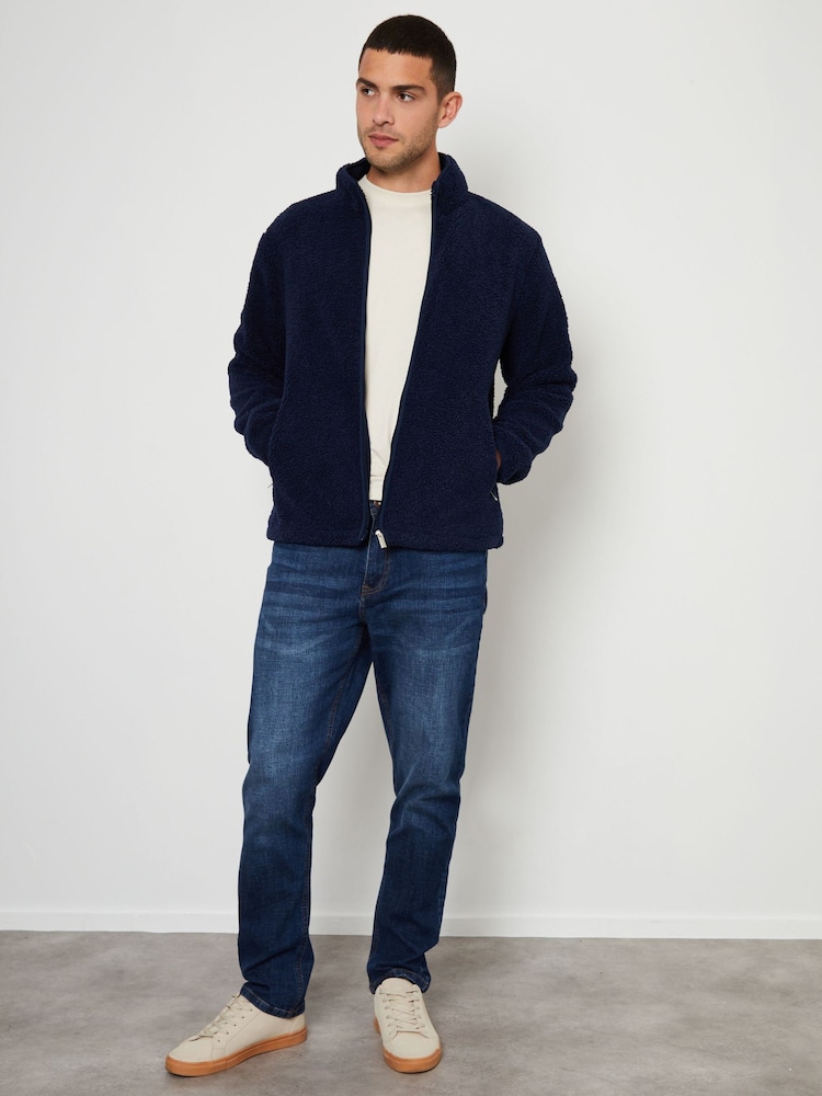 Threadbare Blue Neutral Zip Up Funnel Neck Fleece Jacket - Image 4 of 4