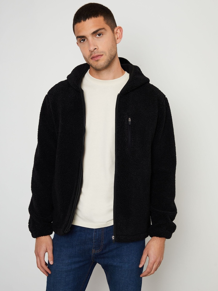 Threadbare Black Navy Blue Neutral Zip Up Funnel Neck Fleece Jacket - Image 1 of 3