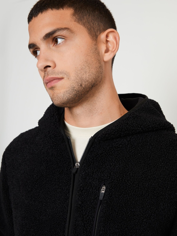 Threadbare Black Navy Blue Neutral Zip Up Funnel Neck Fleece Jacket - Image 3 of 3