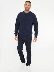 Threadbare Navy Blue Microfleece Crew Neck Sweatshirt - Image 2 of 4