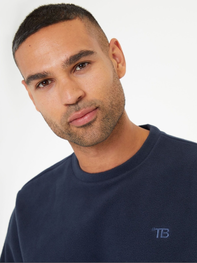 Threadbare Navy Blue Microfleece Crew Neck Sweatshirt - Image 4 of 4