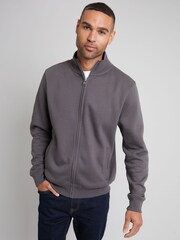 Threadbare Grey Funnel Quarter Zip Through Sweatshirt - Image 1 of 4