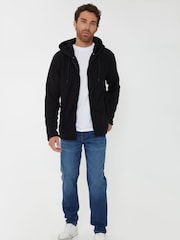 Threadbare Black Black Waffle Texture Sherpa Lined Zip Up Hoodie - Image 3 of 4