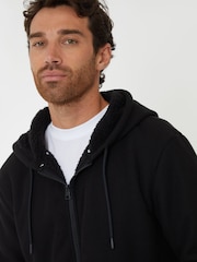 Threadbare Black Black Waffle Texture Sherpa Lined Zip Up Hoodie - Image 4 of 4