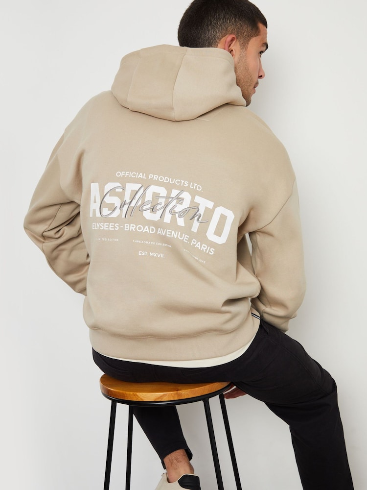 Threadbare Brown Relaxed Fit Graphic Print Hoodie - Image 1 of 4