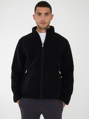 Threadbare Black Neutral Zip Up Funnel Neck Fleece Jacket - Image 1 of 4