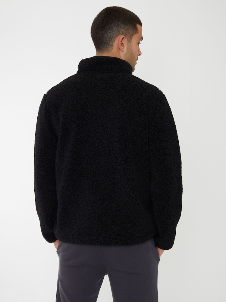 Threadbare Black Neutral Zip Up Funnel Neck Fleece Jacket - Image 2 of 4