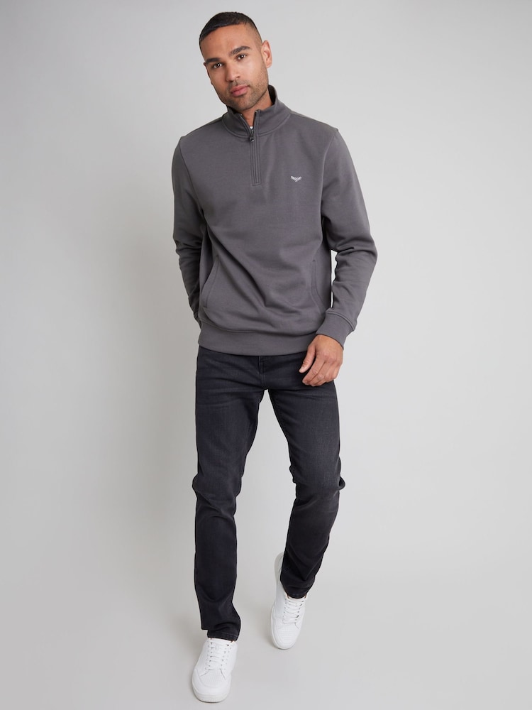 Leisteengrijs - Threadbare Quarter Zip Neck Sweatshirt - Image 3 of 4