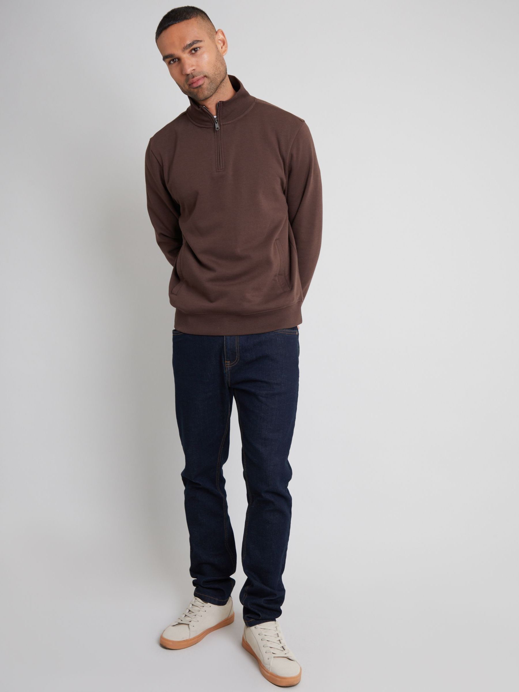 Buy Threadbare Chocolate Brown Quarter Zip Neck Sweatshirt
