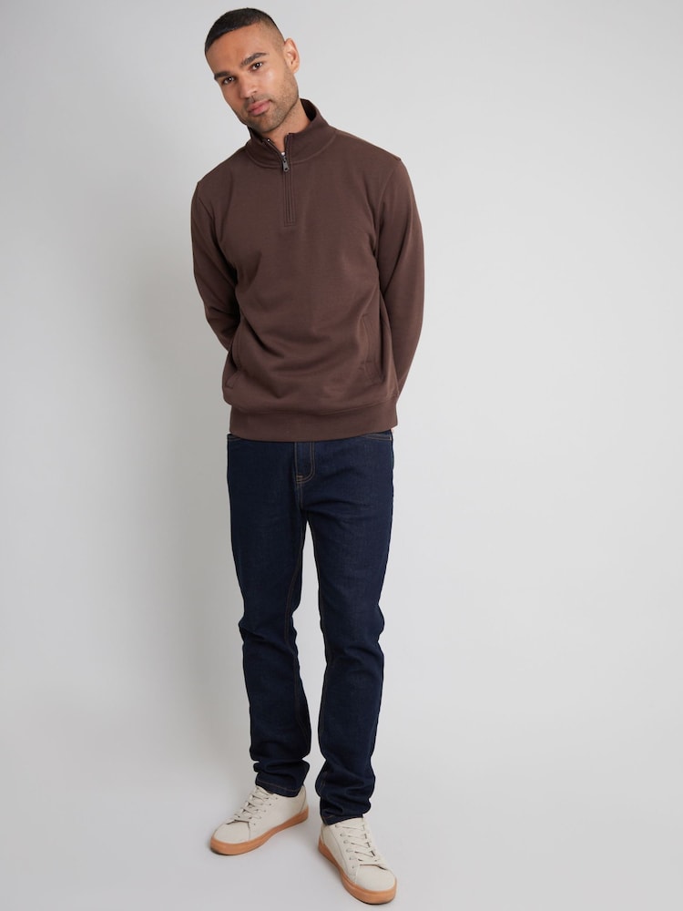 Threadbare Chocolate Brown Quarter Zip Neck Sweatshirt - Image 3 of 4