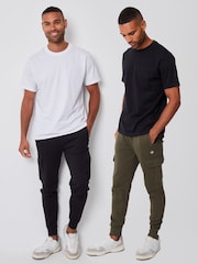 Threadbare Black/Khaki Cargo Style Joggers 2 Pack - Image 1 of 3