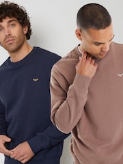 Threadbare Navy/ Taupe Crew Neck Sweatshirts 2 Packs - Image 1 of 3