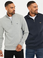 Threadbare Grey/Navy Quarter Zip Neck Sweatshirts 2 Pack - Image 1 of 3