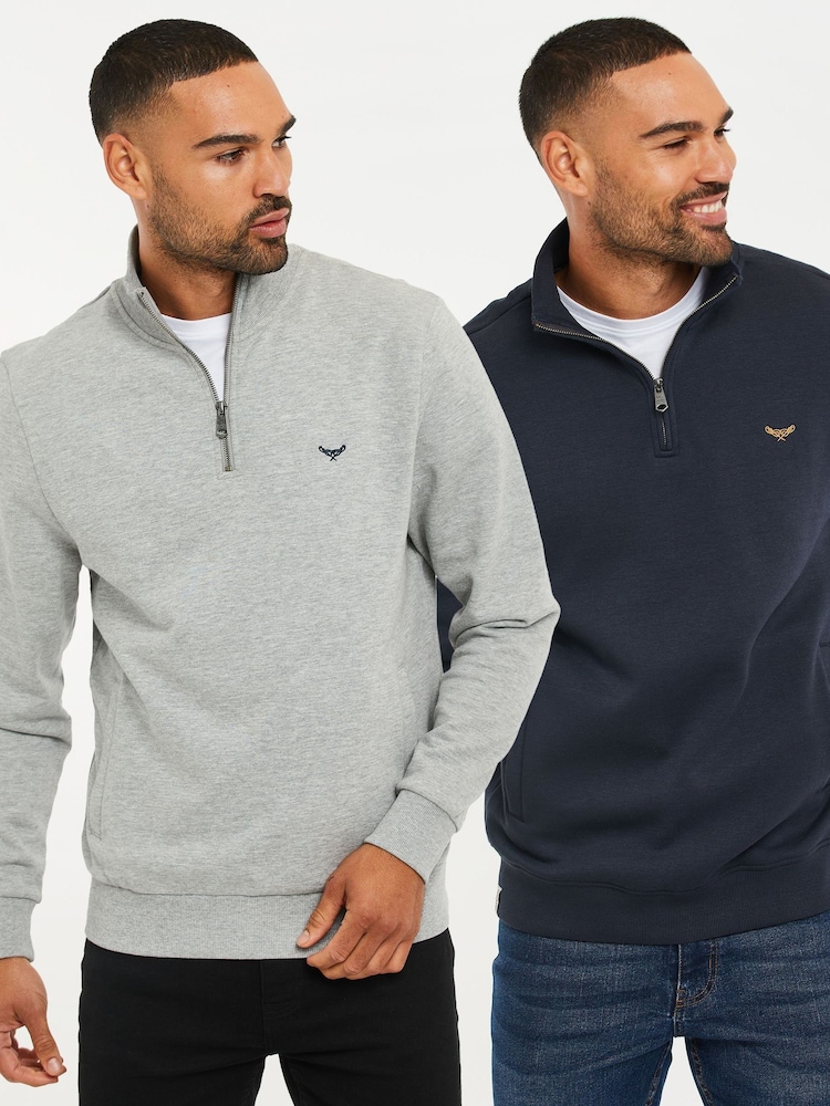 Threadbare Grey/Navy Quarter Zip Neck Sweatshirts 2 Pack - Image 1 of 3