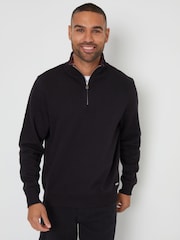 Threadbare Black Tipping Collar Quarter Zip Sweatshirt - Image 1 of 4