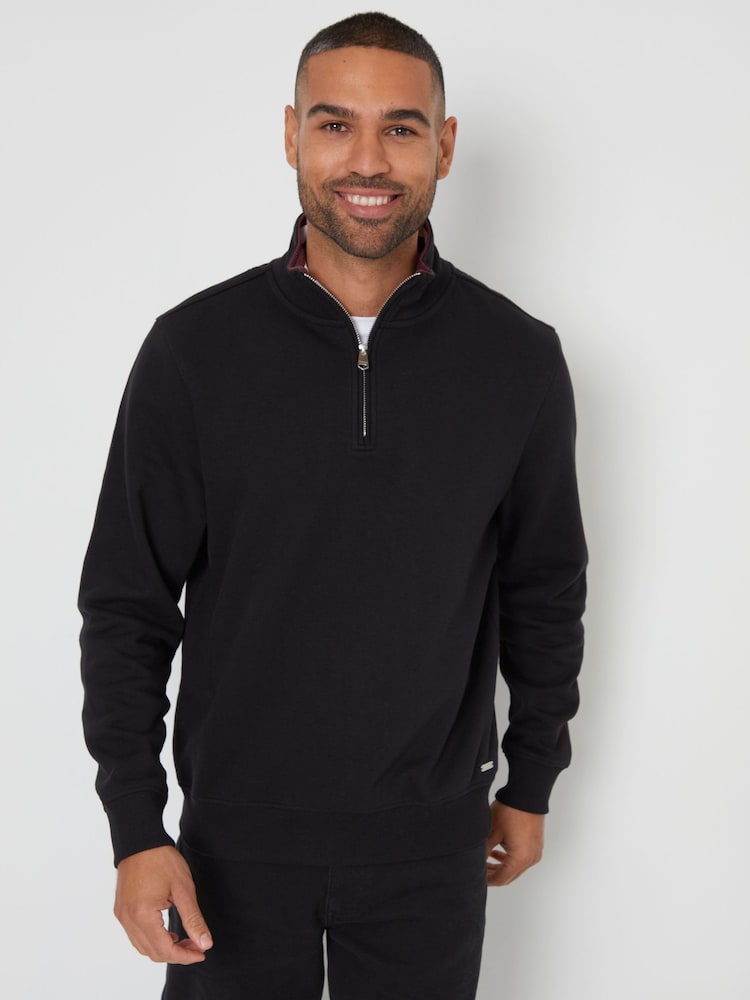 Threadbare Black Tipping Collar Quarter Zip Sweatshirt - Image 1 of 4