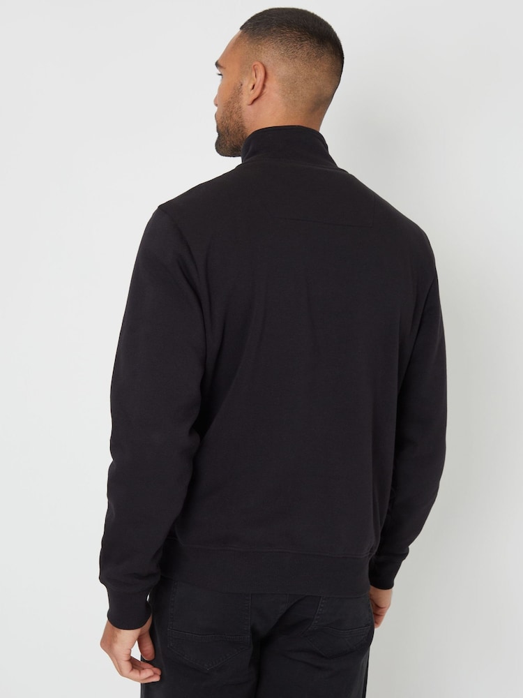 Threadbare Black Tipping Collar Quarter Zip Sweatshirt - Image 2 of 4
