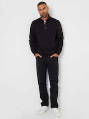Threadbare Black Tipping Collar Quarter Zip Sweatshirt - Image 3 of 4