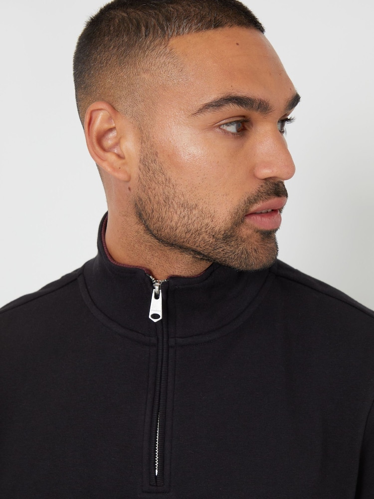 Threadbare Black Tipping Collar Quarter Zip Sweatshirt - Image 4 of 4