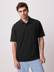 Black Heavyweight Button Neck Polo Shirt - Image 1 of 10