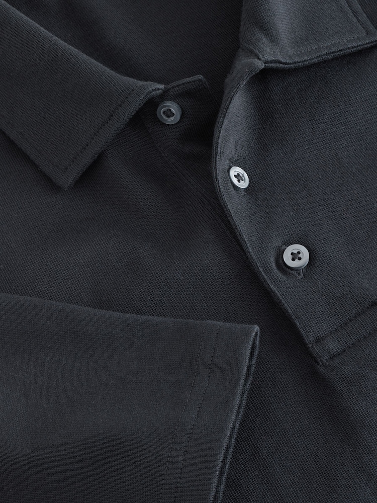 Black Heavyweight Button Neck Polo Shirt - Image 10 of 10
