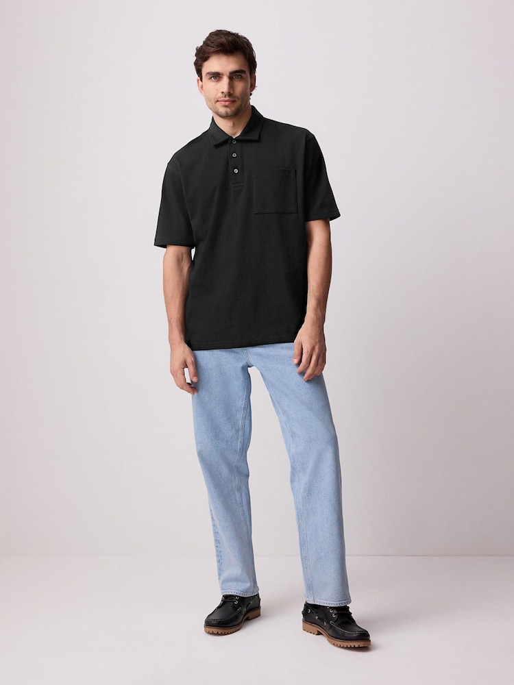 Black Heavyweight Button Neck Polo Shirt - Image 2 of 10