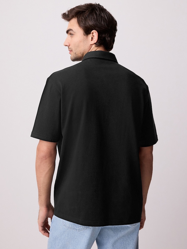 Black Heavyweight Button Neck Polo Shirt - Image 3 of 10