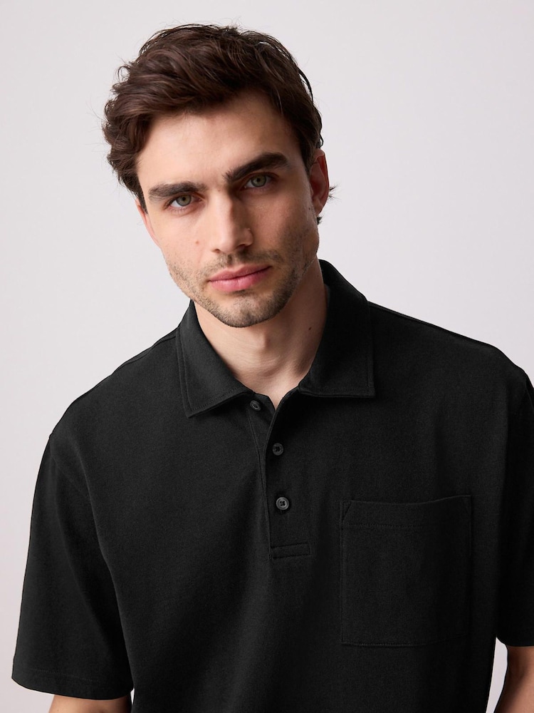 Black Heavyweight Button Neck Polo Shirt - Image 4 of 10