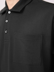 Black Heavyweight Button Neck Polo Shirt - Image 5 of 10