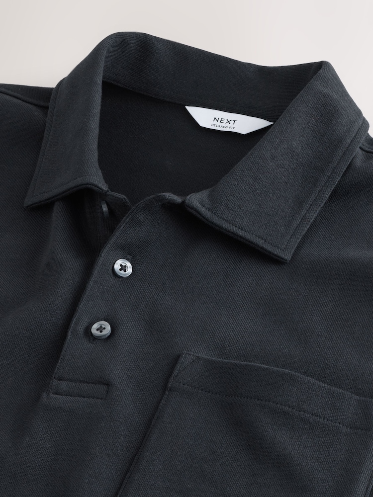 Black Heavyweight Button Neck Polo Shirt - Image 8 of 10