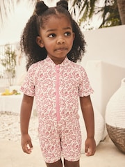 Pink Ditsy Frill Sleeve Sunsafe Swimsuit (3mths-10yrs) - Image 1 of 9
