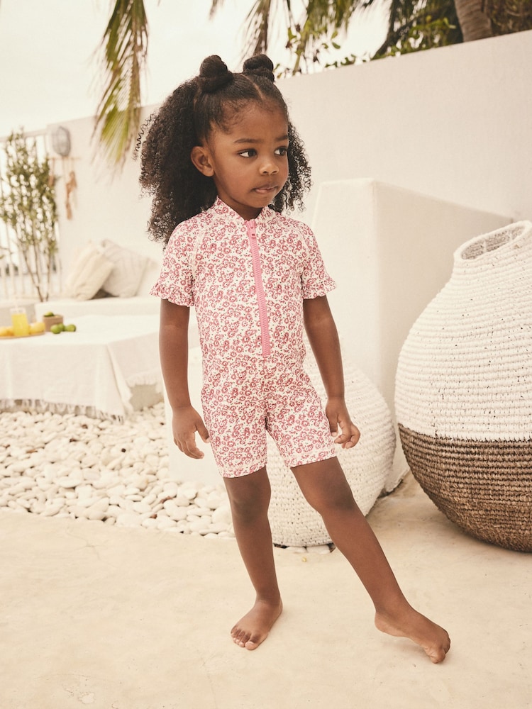 Pink Ditsy Frill Sleeve Sunsafe Swimsuit (3mths-10yrs) - Image 2 of 9