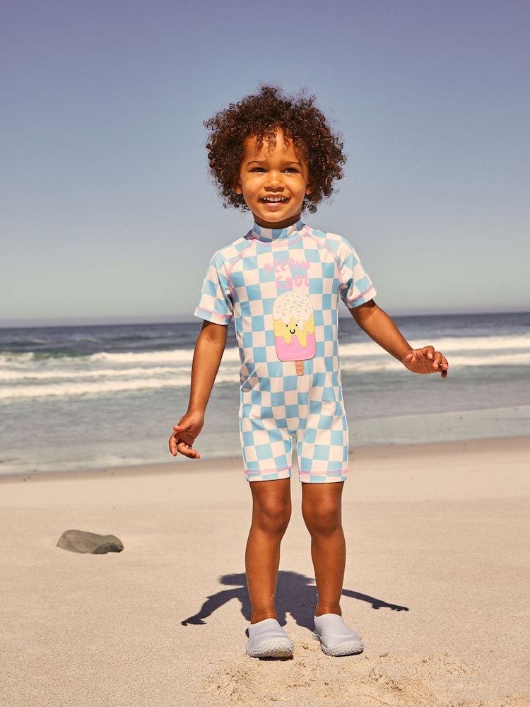 Blue Ice-Cream Zip Back Sunsafe Swimsuit (3mths-7yrs) - Image 1 of 8