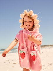 Pink Strawberry Towelling 100% Cotton Poncho (9mths-10yrs) - Image 1 of 8
