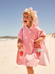 Pink Strawberry Towelling 100% Cotton Poncho (9mths-10yrs) - Image 2 of 8