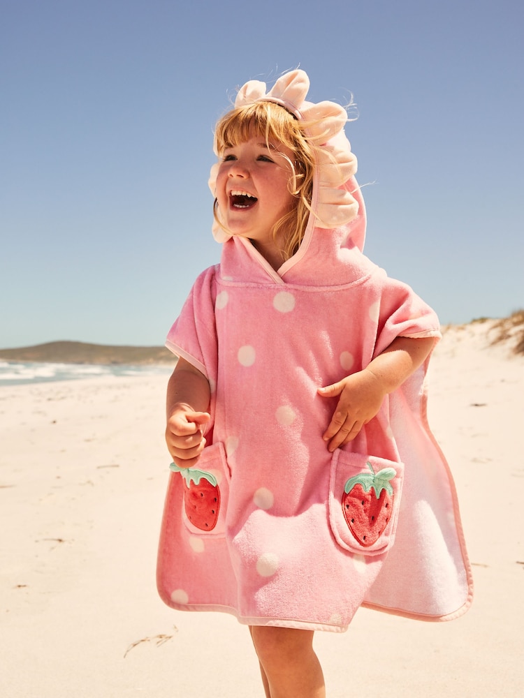 Pink Strawberry Towelling 100% Cotton Poncho (9mths-10yrs) - Image 2 of 8