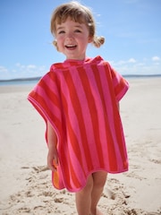 Red/Pink Reversible Towelling 100% Cotton Poncho (9mths-10yrs) - Image 1 of 5