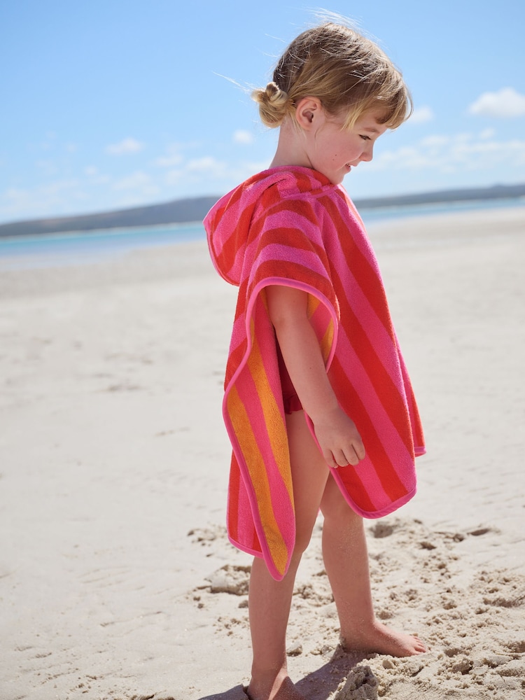 Red/Pink Reversible Towelling 100% Cotton Poncho (9mths-10yrs) - Image 2 of 5