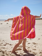 Red/Pink Reversible Towelling 100% Cotton Poncho (9mths-10yrs) - Image 4 of 5