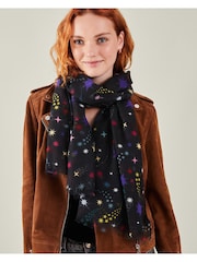 Accessorize Black Multicolour Star Print 100% Cotton Scarf - Image 1 of 3